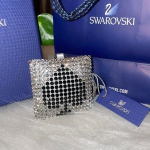 Swarovski ACE OF SPADES Poker puffy Key fob Ring Bag Charm black Crystal Leather
